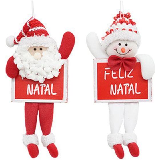Imagem de Enfeite pendurar quadro feliz natal papai noel / boneco de neve 25x11cm - Rio Master
