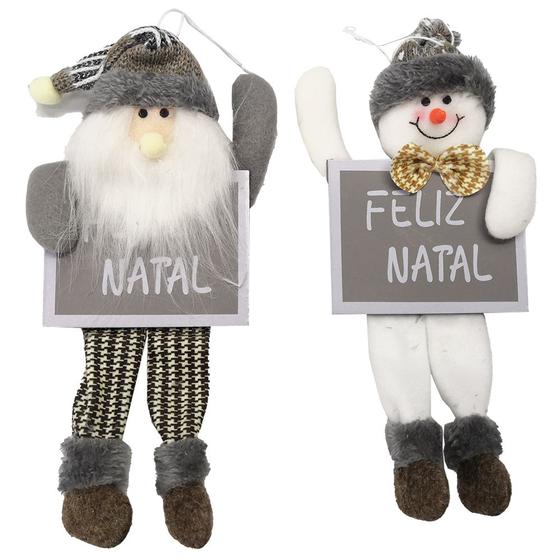 Imagem de Enfeite pendurar quadro feliz natal papai noel / boneco de neve xadrez/cz 25x11cm