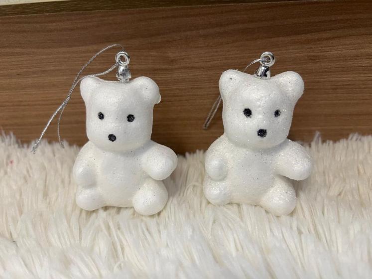 Imagem de Enfeite Urso Branco Para Árvore de Natal Kit Com 2 Unidades Decoração  Branco Com Glitter
