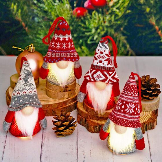 Imagem de Enfeites de Natal - 4 Gnomos com Luzes Gloween para Pendurar