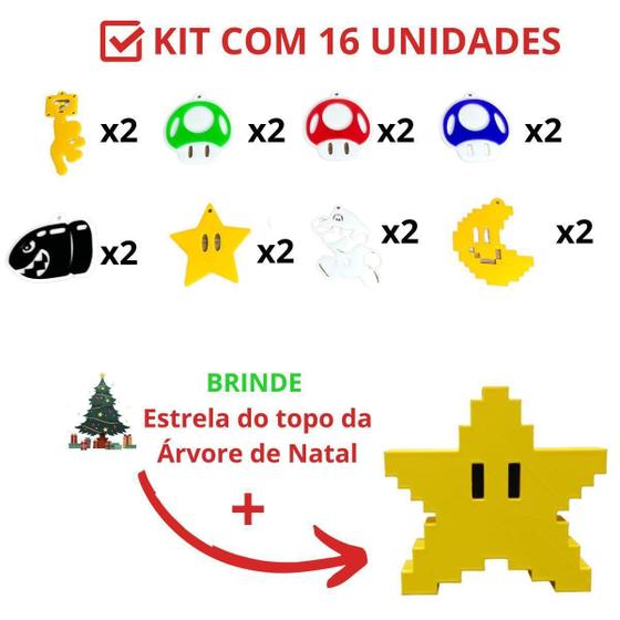 Imagem de Enfeites de Natal Mario Bros - Cogumelos e Estrelas