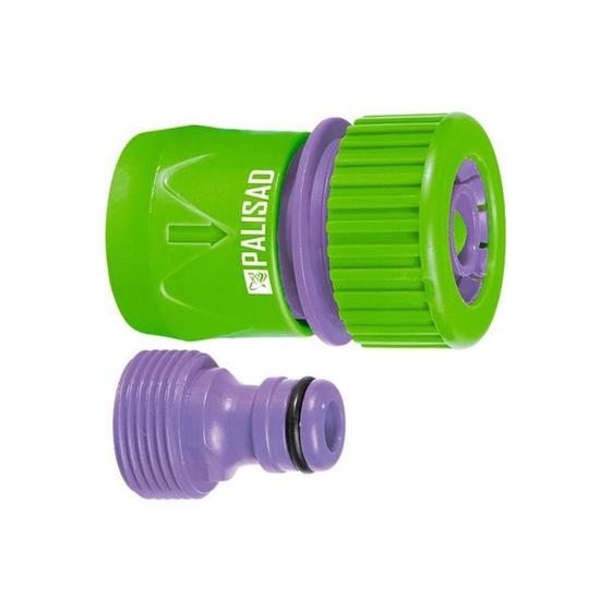 Imagem de Engate para Mangueira com Bloqueador de Passagem 3/4" E Conector Macho 3/4" Verde E Roxo - Palisad
