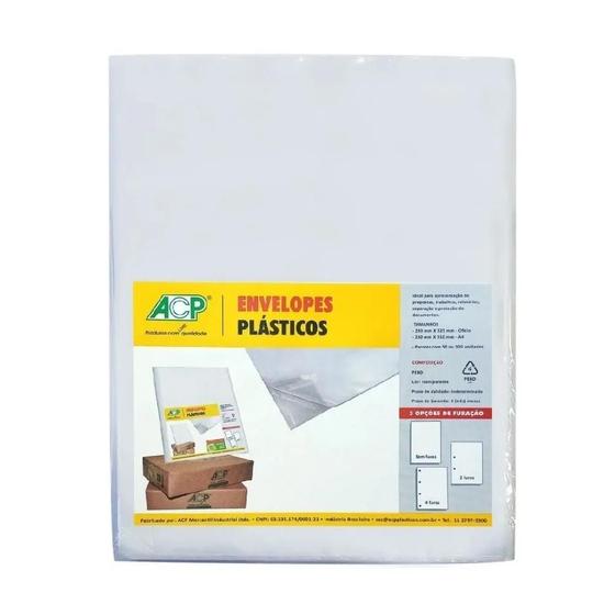 Imagem de Envelope Fichário Saco Plástico Acp 23X31Cm 4 Furos Kit 1