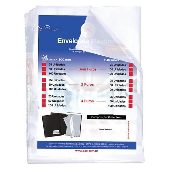 Imagem de Envelope Plastico DAC A4 Grosso e 4 Furos 100 UNID