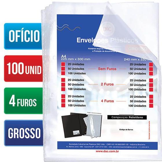 Imagem de Envelope Plastico DAC Oficio com Espessura Grossa e 4 Furos 100 UNID