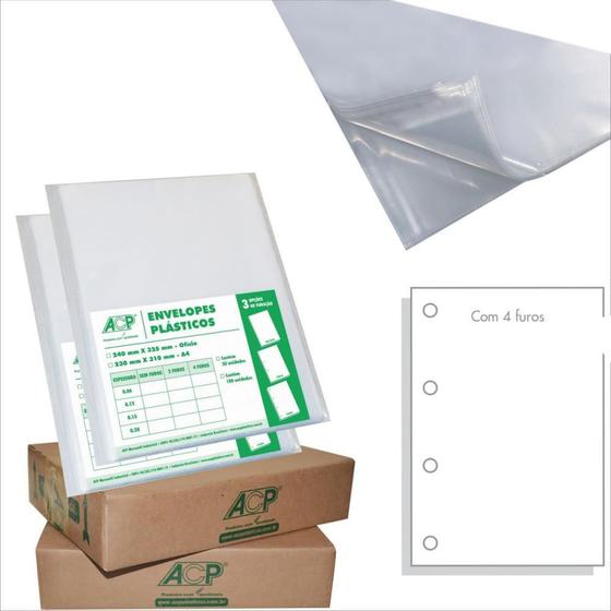 Imagem de Envelope Plástico Ofício 4 Furos EXTRA Grosso 0,20 - Pacote com 100