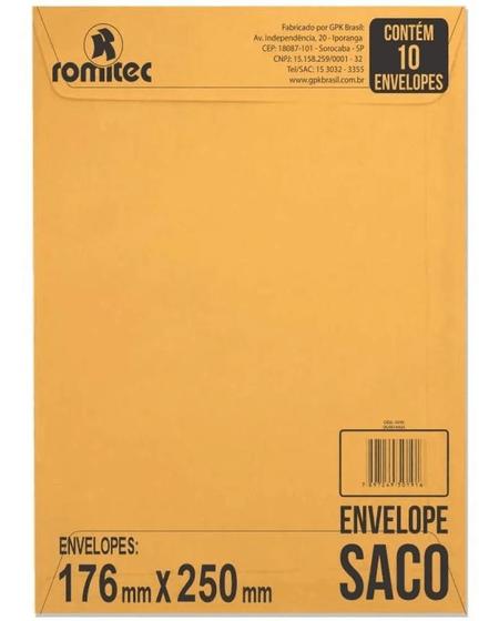 Imagem de Envelope Saco Romitec Kraft Ouro KO25 176 x 250mm com 10 Unidades