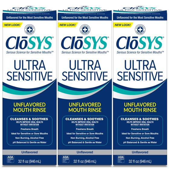Imagem de Enxaguante Bucal CloSys Ultra Sensível Sem Álcool - Pacote com 3 Unidades (960ml)