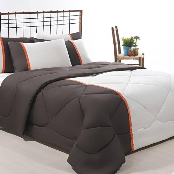 Imagem de Enxoval Edredom + Jogo De Cama Queen Aconchego Premium 06 Peças - Marrom/ Palha 