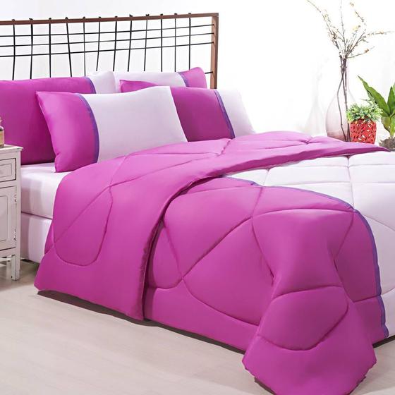 Imagem de Enxoval Edredom + Jogo De Cama Queen Aconchego Premium 06 Peças - Pink/ Rosa Bebe 