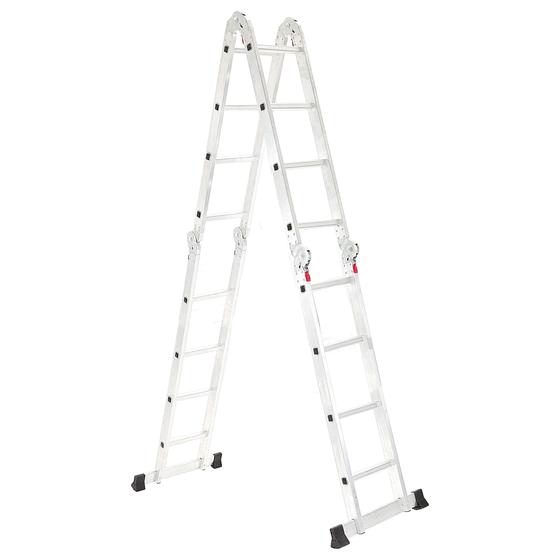 Escada Articulada de Alumínio 4X4 Multifuncional 16 Degraus 4,32 Metros de Altura - Garden Life Imagem de Escada Articulada de Alumínio 4X4 Multifuncional 16 Degraus 4,32 Metros de Altura
