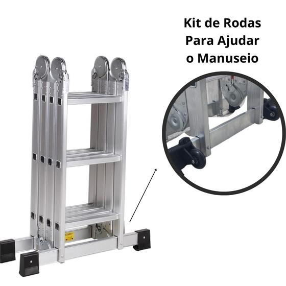 Imagem de Escada Articulada de Alumínio com Rodas 12 Degraus 