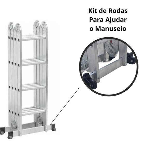 Imagem de Escada Articulada de Aluminio com Rodas 16 Degraus 