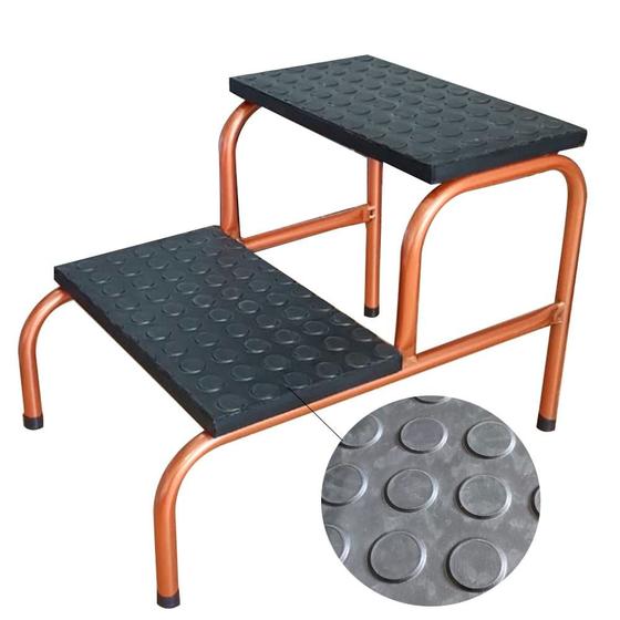 Imagem de Escada Clínica Tubo 3/4 de 2 Degraus Esmaltada Bronze Piso MDF Com Antiderrapante Medcombo