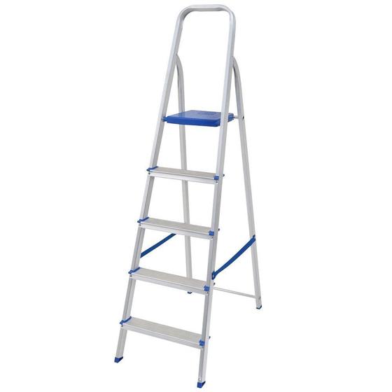 Escada de Alumínio 5 Degraus com Fita de Segurança Mor Imagem de Escada de Alumínio 5 Degraus com Fita de Segurança Mor