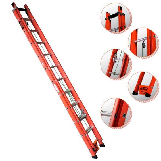 Imagem de Escada de Fibra de Vidro 19 Degraus Extensível 3,6 x 6,0 Metros EAFD-19 SÍNTESE