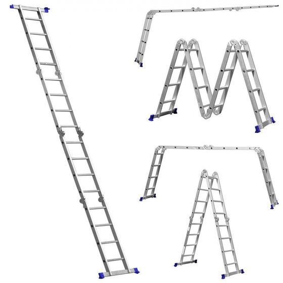 Imagem de Escada Dobravel Multifuncional Aluminio 4x4 16 Degraus com 8 Posicoes Mor