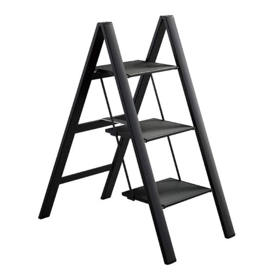 Imagem de Escada Dobravel Slim 3 Degraus Resistente Portatil Segura Rack Domestica Compacta Casa Decoraçao