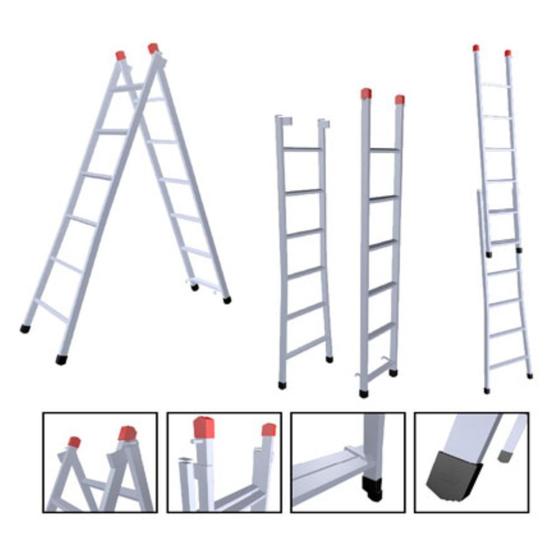 Imagem de Escada Extensiva 3 em 1 Aço 6x10 Degraus 3m Cinza Epóxi 120kg nv202p