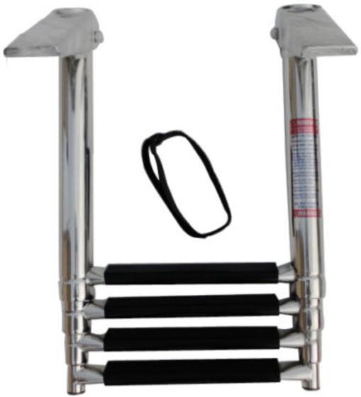 Imagem de Escada Larga em Aço Inox Telescópica Retrátil Dobrável para Embarcações com 4 Degraus com Antiderrapante