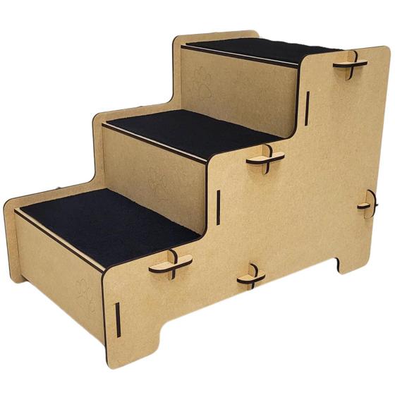 Imagem de Escada para Pet 3 Degraus Largos 20cm MDF Natural Carpete