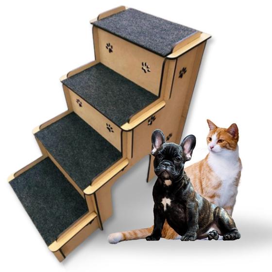 Imagem de Escada Pet 4 Degraus Com Carpete Antiderrapante e Nicho Para Cachorro Gato Coelho e Outros Animais