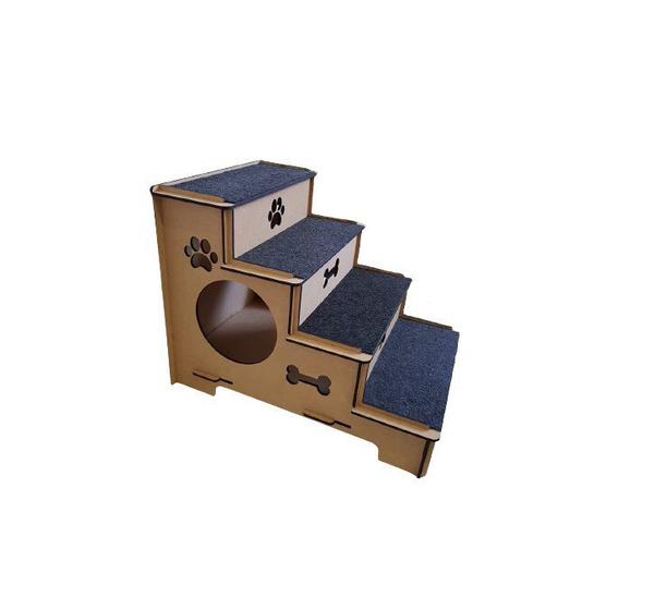 Escada Pet com Toca para Gato e Cachorro com carpete em MDF 6mm Menor preço em Escada Pet com Toca para Gato e Cachorro com carpete em MDF 6mm