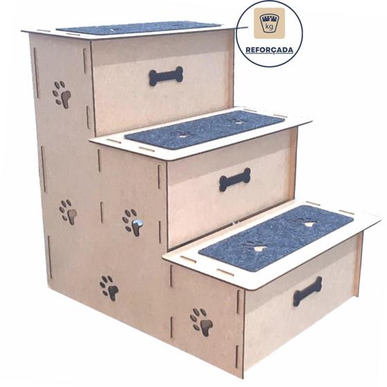 Imagem de ESCADA PET MDF 3 DEG 6mm - 45CM ALTURA PARA CÃES PERSONALIZADA COM NOME 