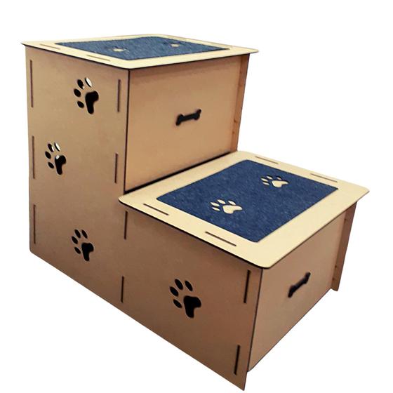 Imagem de Escada Pet Mdf Cachorro Gato 2 degraus 50cm com Carpete Antiderrapante