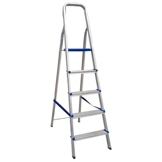 Imagem de Escada Portátil Doméstica 5 Degraus Alumínio Antiderrapante Suporta Até 120kg Real Escadas