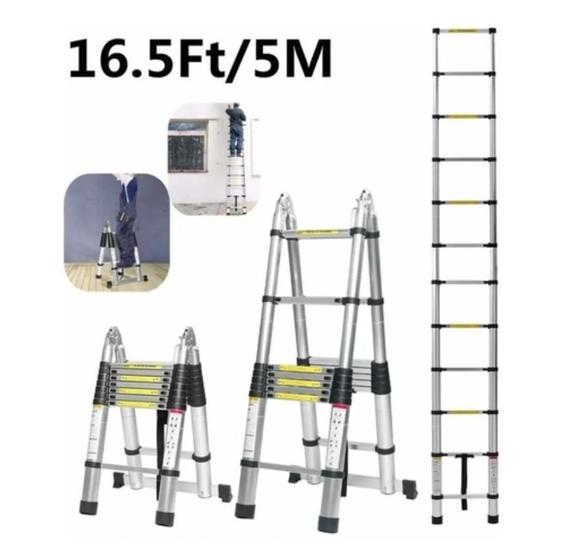 Imagem de Escada Telescópica Dupla 16 Degraus 5m Aluminio Qualidade