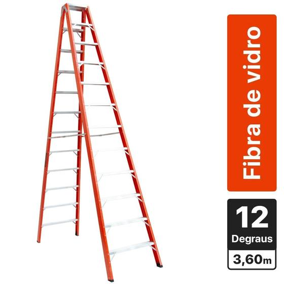 Escada tesoura dupla em fibra de vidro 12 degraus 3,60 m - ESC12360 - Rotterman Menor preço em Escada tesoura dupla em fibra de vidro 12 degraus 3,60 m - ESC12360 - Rotterman