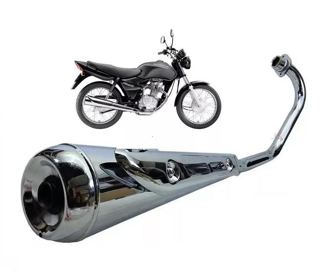 Imagem de Escapamento Cg Titan Fan Cargo 125 KS Ano 2000 Até 2008 Fortuna Mini Estralador Com Protetor Cromado