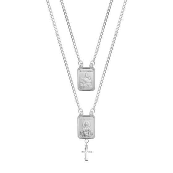 Imagem de Escapulário Aço 2 Medalhas NSra. Carmo e S.C. Jesus com Cruz