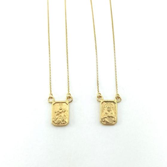 Imagem de Escapulário de Ouro 18k dupla face pequeno Veneziana 60cm Feminino Masculino