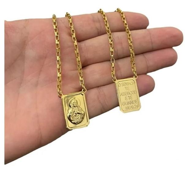 Imagem de Escapulário Masculino 3Mm Tijolinho Banhado A Ouro 18K Luxo