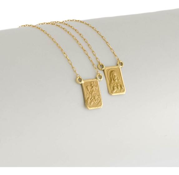 Imagem de Escapulário Masculino Ouro 18k São Jorge E Sagrado 60 Cm Jdf