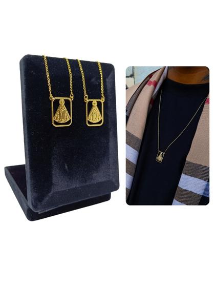 Imagem de Escapulário Nossa Senhora Religioso Cor Dourado Masculino Cordão Banhado Ouro Corrente 18k Legítimo