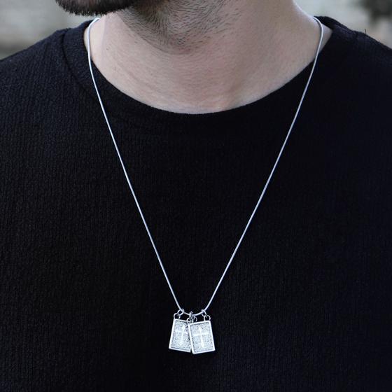 Imagem de Escapulário prata masculino corrente aço inoxidável/ Cordão prata cruz moda masculina/ corrente cruz