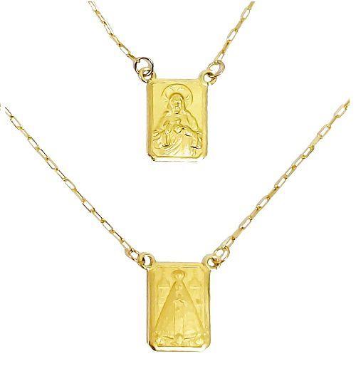 Imagem de Escapulário Sagrado Coração de Jesus/ Nossa Senhora Aparecida Dupla Face 60cm 2.8 grama em Ouro 18k