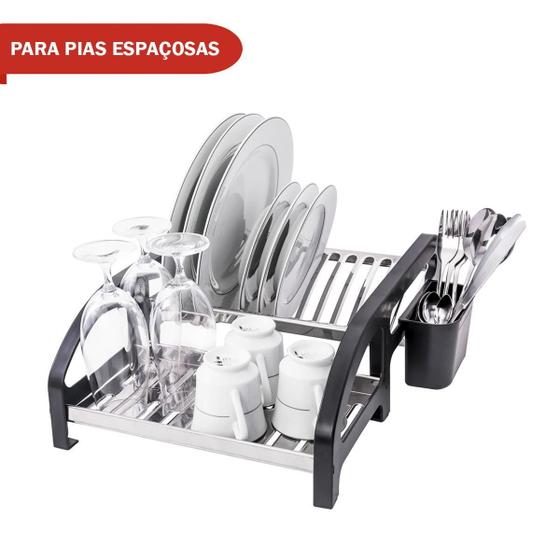 Imagem de Escorredor 12 Pratos Inox Cama Preto