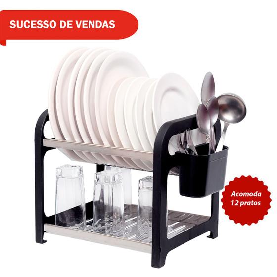 Escorredor 12 pratos Inox Preto com Porta Talheres é boa?