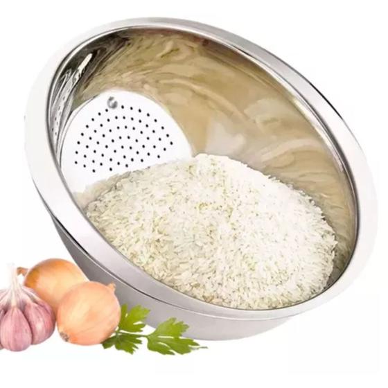 Imagem de Escorredor De Arroz Alimentos Legumes Frutas Em Aço Inox