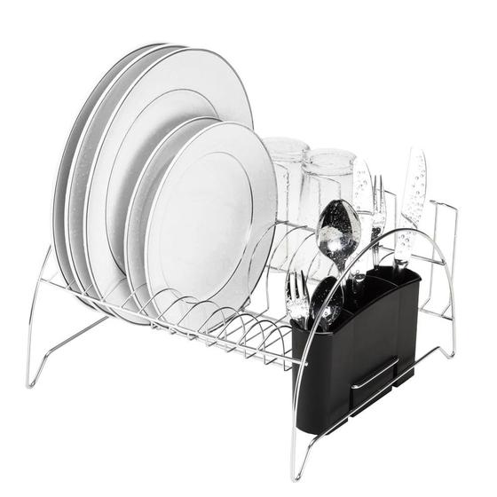 Imagem de Escorredor de Louça Arthi Fan em Aço Cromado com Porta Copos Cinza