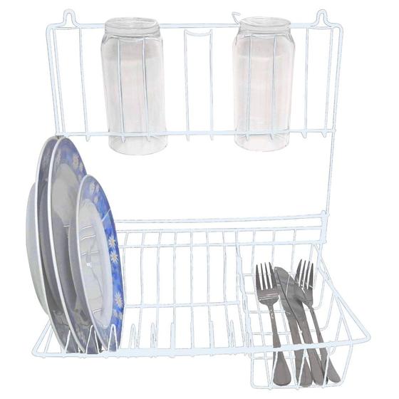 Imagem de Escorredor de louça dobrável parede 10 pratos e 5 copos - Branco