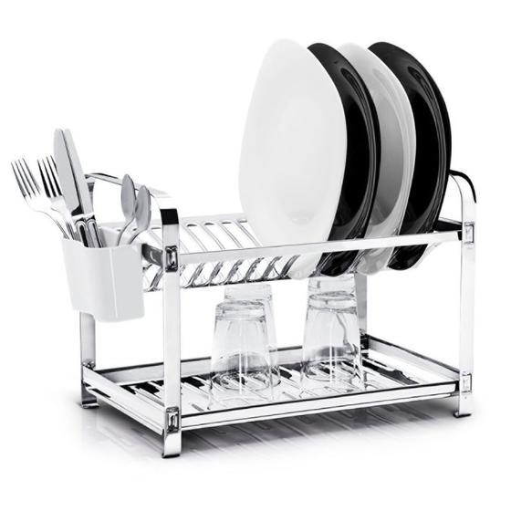 Imagem de Escorredor de louça grande inox 16 pratos com porta talher