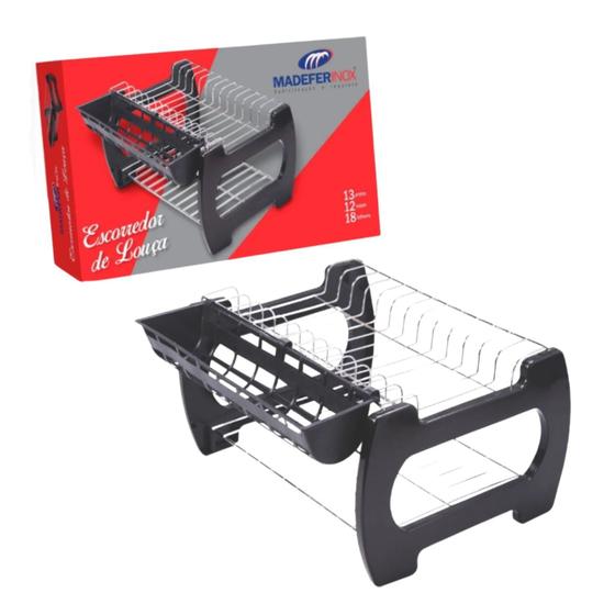 Imagem de Escorredor De Louça Preto Duplo Com Suporte Talheres Madefer