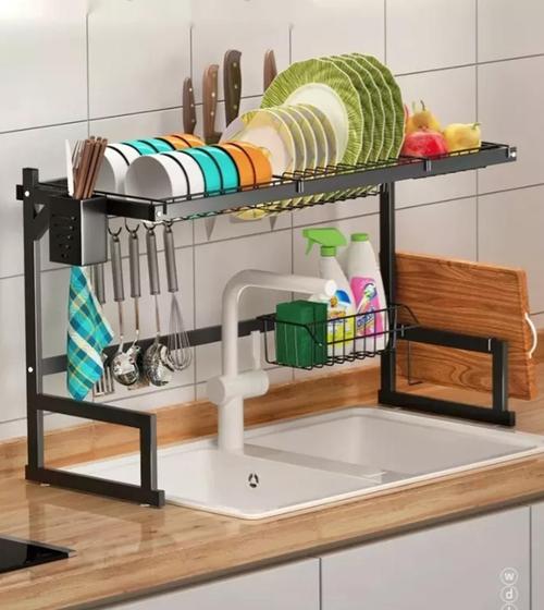 Imagem de Escorredor de Louça Suspenso 85cm Preto luxuoso- de Cozinha em Aço Inoxidável para Pratos
