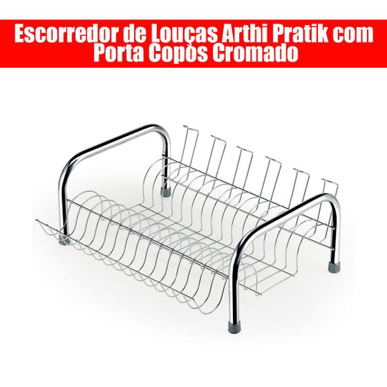 Imagem de Escorredor de Louças Arthi Pratik com Porta Copos Cromado