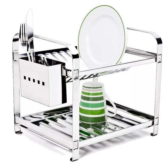 escorredor de louças inox polido 12 pratos com porta talher Menor preço em escorredor de louças inox polido 12 pratos com porta talher